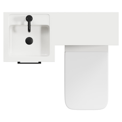 Napoli Combination Brown Oak 900mm Vanity Unit Toilet Suite with Left Hand L Shaped 1 Tap Hole Basin and Single Door with Matt Black Handle Top View