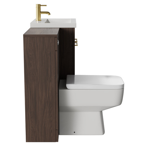 Napoli Brown Oak 1000mm Vanity Unit Toilet Suite with 1 Tap Hole Basin and 2 Doors with Brushed Brass Handles Side View