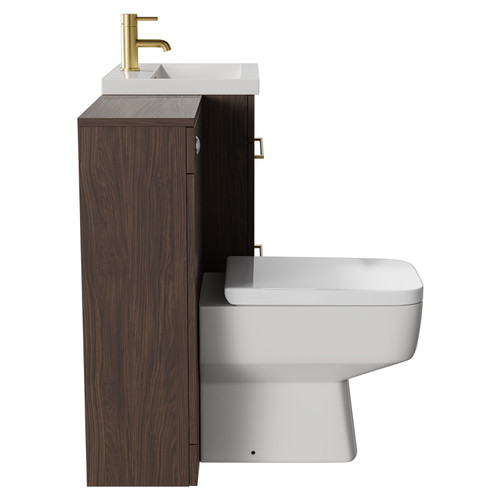 Napoli Brown Oak 1000mm Vanity Unit Toilet Suite with 1 Tap Hole Basin and 2 Drawers with Brushed Brass Handles Side View