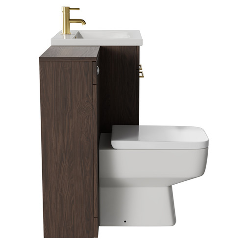 Napoli Brown Oak 1100mm Vanity Unit Toilet Suite with 1 Tap Hole Basin and 2 Doors with Brushed Brass Handles Side View