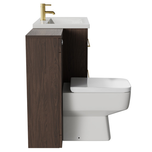 Napoli Brown Oak 1300mm Vanity Unit Toilet Suite with 1 Tap Hole Basin and 2 Drawers with Brushed Brass Handles Side View