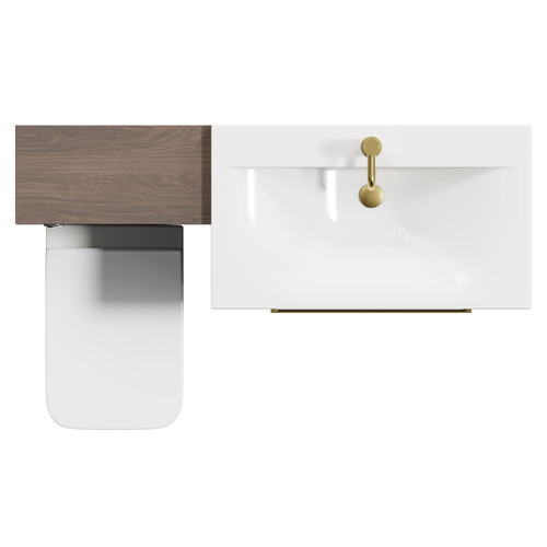 Napoli Brown Oak 1300mm Vanity Unit Toilet Suite with 1 Tap Hole Basin and 2 Drawers with Brushed Brass Handles Top View