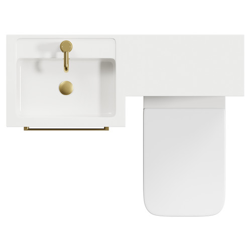 Napoli Combination Brown Oak 1000mm Vanity Unit Toilet Suite with Left Hand L Shaped 1 Tap Hole Basin and 2 Drawers with Brushed Brass Handles Top View