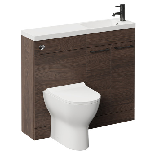 Napoli Combination Brown Oak 1000mm Vanity Unit Toilet Suite with Slimline 1 Tap Hole Round Basin and 2 Doors with Gunmetal Grey Handles Left Hand View
