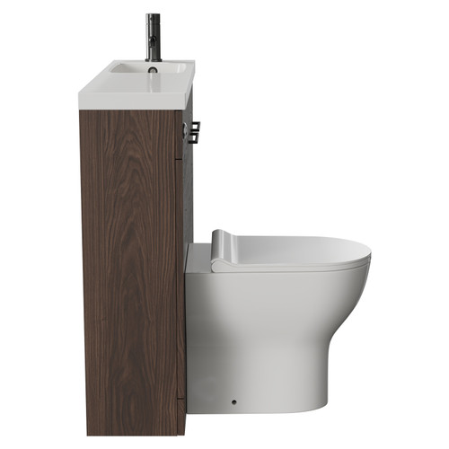 Napoli Combination Brown Oak 1000mm Vanity Unit Toilet Suite with Slimline 1 Tap Hole Round Basin and 2 Doors with Gunmetal Grey Handles Side View
