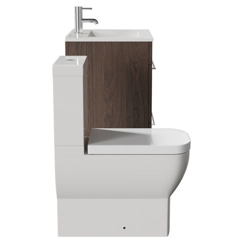 Napoli Brown Oak 600mm Vanity Unit and Toilet Suite including Tacoma Close Coupled Toilet and Floor Standing Vanity Unit with 2 Drawers and Chrome Handles Side View