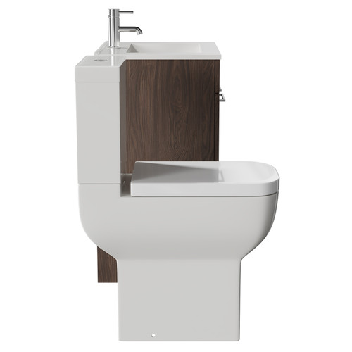 Napoli Brown Oak 600mm Vanity Unit and Toilet Suite including Tacoma Comfort Height Toilet and Floor Standing Vanity Unit with 2 Doors and Chrome Handles Side View