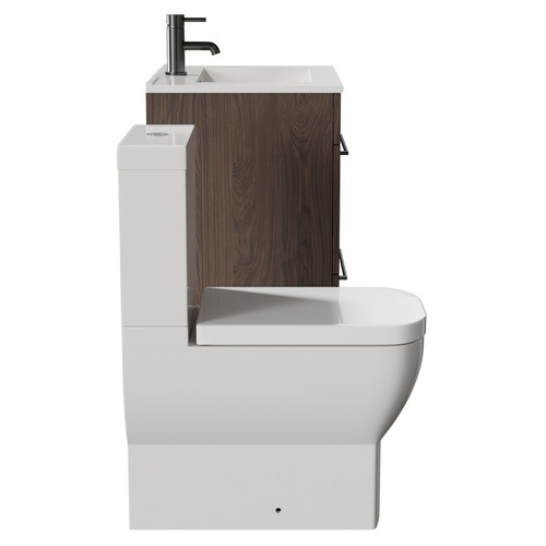 Napoli Brown Oak 600mm Vanity Unit and Toilet Suite including Tacoma Close Coupled Toilet and Floor Standing Vanity Unit with 2 Drawers and Gunmetal Grey Handles Side View