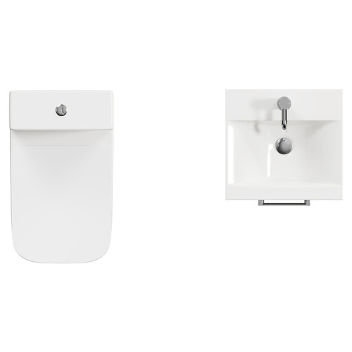 Napoli Brown Oak 400mm Vanity Unit and Toilet Suite including Kingston Rimless Close Coupled Toilet and Floor Standing Vanity Unit with Single Door and Chrome Handle Top View