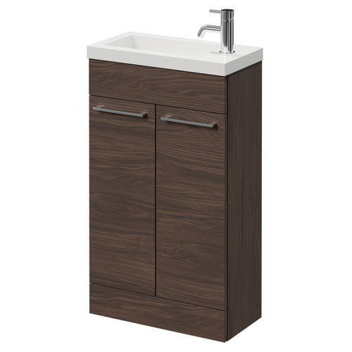 Napoli Brown Oak 500mm Slimline Floor Standing 2 Door Vanity Unit with Basin and Chrome Handles Right Hand View