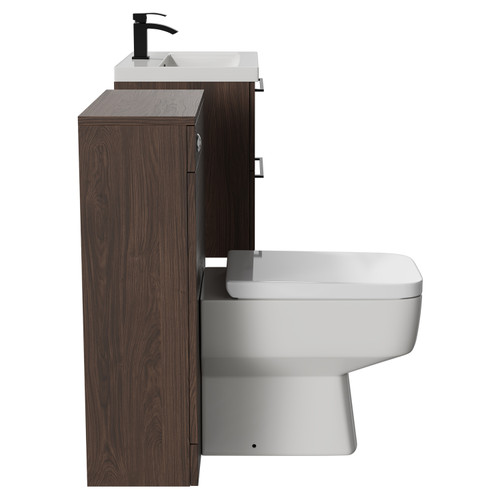 Napoli Cento 390 Brown Oak 1200mm Vanity Unit Toilet Suite with 1 Tap Hole Basin and 2 Drawers with Matt Black Handles Side View