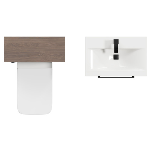 Napoli Cento 390 Brown Oak 1200mm Vanity Unit Toilet Suite with 1 Tap Hole Basin and 2 Drawers with Matt Black Handles Top View