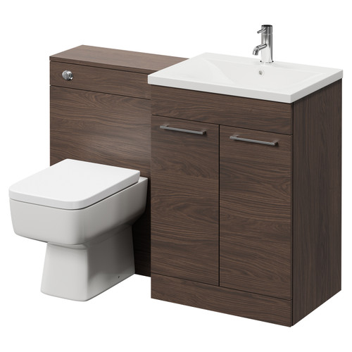 Napoli Cento Brown Oak 1200mm Vanity Unit Toilet Suite with 1 Tap Hole Basin and 2 Doors with Polished Chrome Handles Right Hand View
