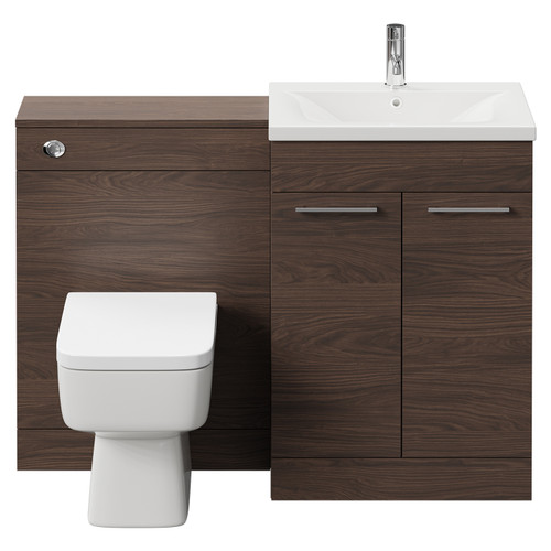 Napoli Cento Brown Oak 1200mm Vanity Unit Toilet Suite with 1 Tap Hole Basin and 2 Doors with Polished Chrome Handles Front View