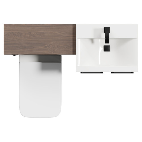 Napoli Cento Brown Oak 1100mm Vanity Unit Toilet Suite with 1 Tap Hole Basin and 2 Doors with Matt Black Handles Top View