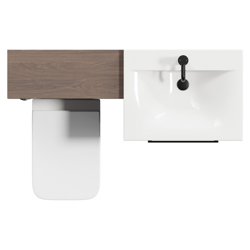 Napoli Cento Brown Oak 1200mm Vanity Unit Toilet Suite with 1 Tap Hole Basin and 2 Drawers with Matt Black Handles Top View