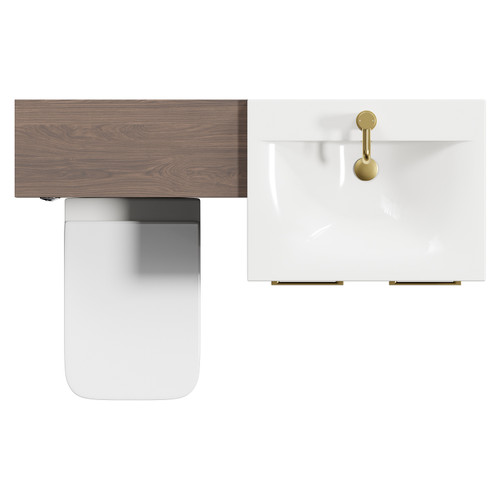 Napoli Cento Brown Oak 1200mm Vanity Unit Toilet Suite with 1 Tap Hole Basin and 2 Doors with Brushed Brass Handles Top View
