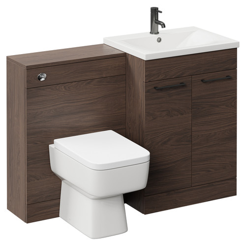 Napoli Cento Brown Oak 1200mm Vanity Unit Toilet Suite with 1 Tap Hole Basin and 2 Doors with Gunmetal Grey Handles Left Hand View