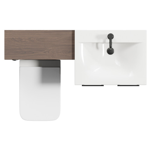 Napoli Cento Brown Oak 1200mm Vanity Unit Toilet Suite with 1 Tap Hole Basin and 2 Doors with Gunmetal Grey Handles Top View