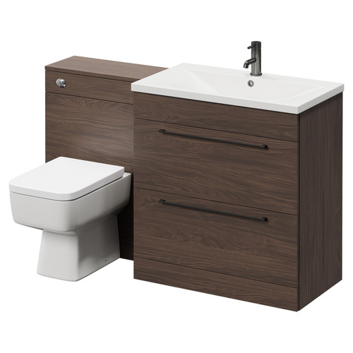 Napoli Cento Brown Oak 1400mm Vanity Unit Toilet Suite with 1 Tap Hole Basin and 2 Drawers with Gunmetal Grey Handles Right Hand View