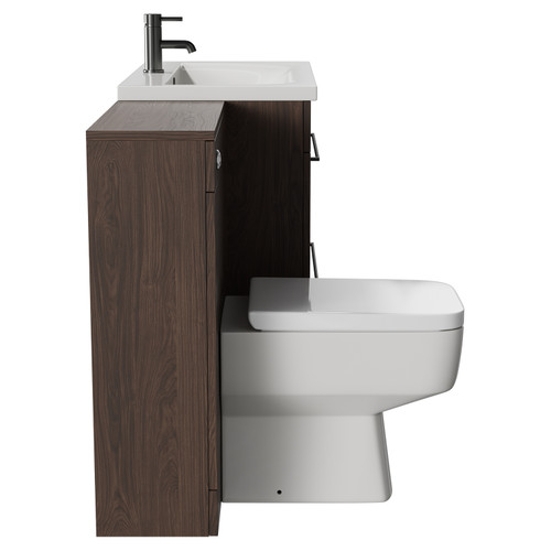 Napoli Cento Brown Oak 1400mm Vanity Unit Toilet Suite with 1 Tap Hole Basin and 2 Drawers with Gunmetal Grey Handles Side View
