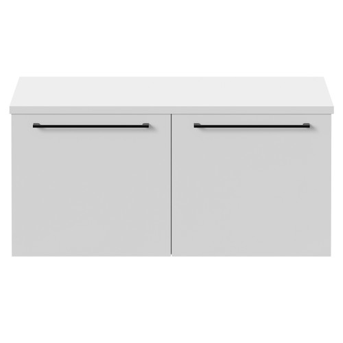 Napoli Gloss White 1000mm Wall Mounted Vanity Unit for Countertop Basins with 2 Drawers and Colore Matt Black Handles Front View