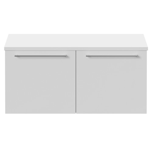 Napoli Gloss White 1000mm Wall Mounted Vanity Unit for Countertop Basins with 2 Drawers and Chrome Handles Front View