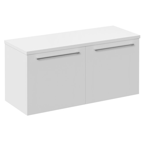 Napoli Gloss White 1000mm Wall Mounted Vanity Unit for Countertop Basins with 2 Drawers and Chrome Handles Left Hand View