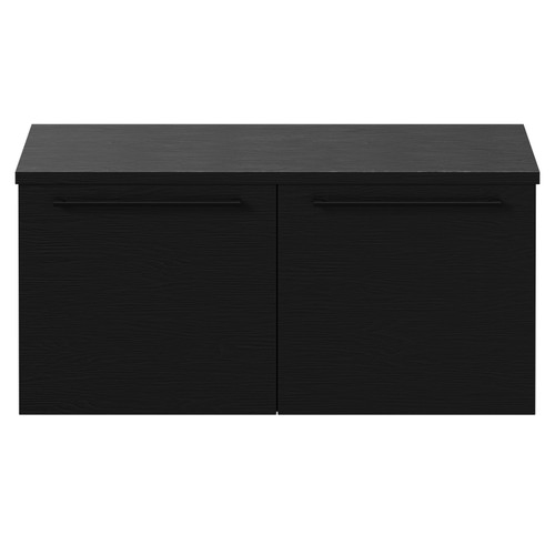 Napoli Nero Oak 1000mm Wall Mounted Vanity Unit for Countertop Basins with 2 Drawers and Colore Matt Black Handles Front View