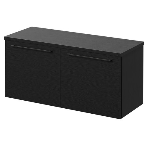 Napoli Nero Oak 1000mm Wall Mounted Vanity Unit for Countertop Basins with 2 Drawers and Colore Gunmetal Grey Handles Right Hand View