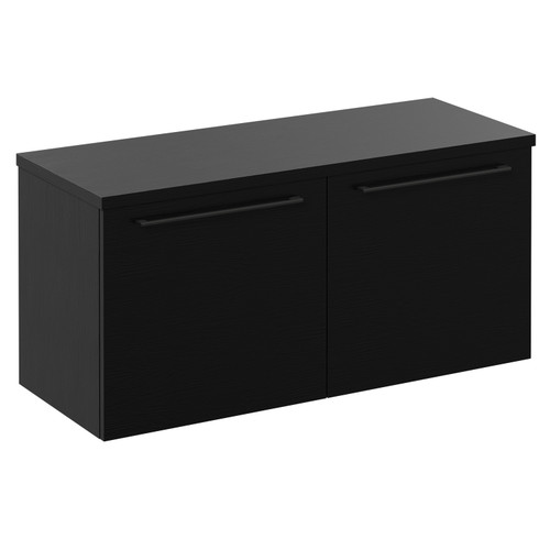 Napoli Nero Oak 1000mm Wall Mounted Vanity Unit for Countertop Basins with 2 Drawers and Colore Gunmetal Grey Handles Left Hand View