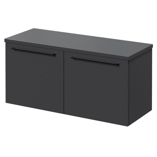 Napoli Gloss Grey 1000mm Wall Mounted Vanity Unit for Countertop Basins with 2 Drawers and Colore Matt Black Handles Right Hand View