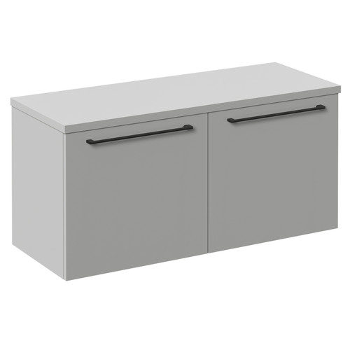 Napoli Gloss Grey Pearl 1000mm Wall Mounted Vanity Unit for Countertop Basins with 2 Drawers and Colore Gunmetal Grey Handles Left Hand View