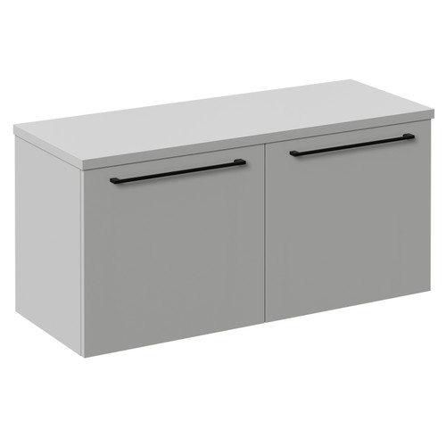 Napoli Gloss Grey Pearl 1000mm Wall Mounted Vanity Unit for Countertop Basins with 2 Drawers and Colore Matt Black Handles Left Hand View