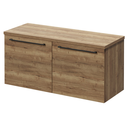 Napoli Tobacco Oak 1000mm Wall Mounted Vanity Unit for Countertop Basins with 2 Drawers and Colore Gunmetal Grey Handles Right Hand View