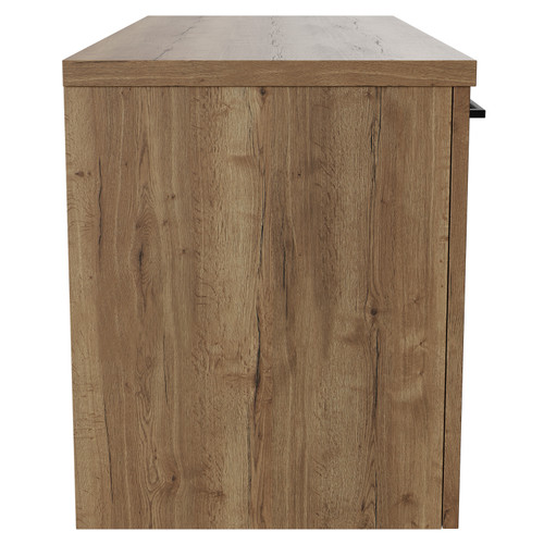 Napoli Tobacco Oak 1000mm Wall Mounted Vanity Unit for Countertop Basins with 2 Drawers and Colore Gunmetal Grey Handles Side View