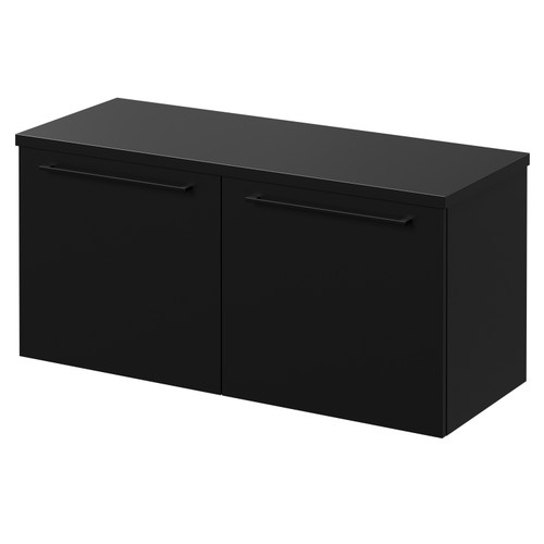 Napoli Matt Black 1000mm Wall Mounted Vanity Unit for Countertop Basins with 2 Drawers and Colore Matt Black Handles Right Hand View