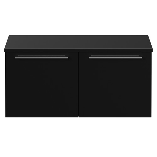 Napoli Matt Black 1000mm Wall Mounted Vanity Unit for Countertop Basins with 2 Drawers and Chrome Handles Front View