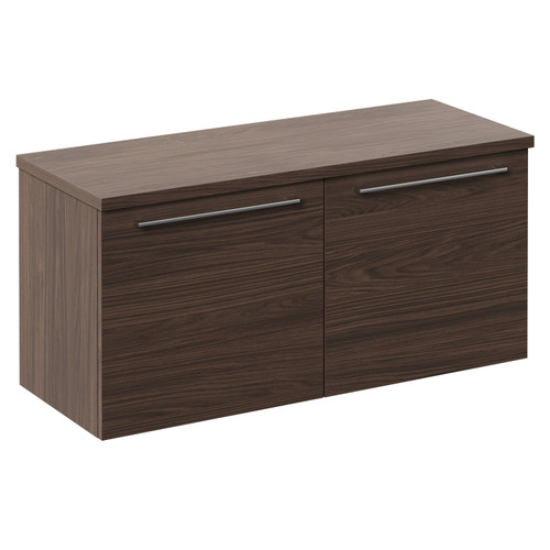 Napoli Brown Oak 1000mm Wall Mounted Vanity Unit for Countertop Basins with 2 Drawers and Chrome Handles Left Hand View