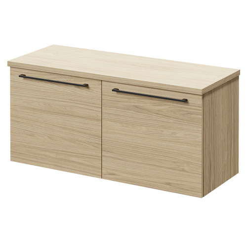 Napoli Light Oak 1000mm Wall Mounted Vanity Unit for Countertop Basins with 2 Drawers and Colore Gunmetal Grey Handles Right Hand View