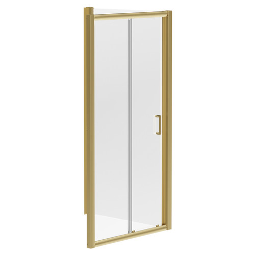 Niva 6 Brushed Brass 1000mm x 700mm Sliding Door Shower Enclosure Left Hand View