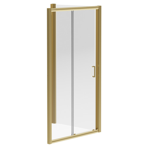 Niva 6 Brushed Brass 1100mm x 700mm Sliding Door Shower Enclosure Left Hand View