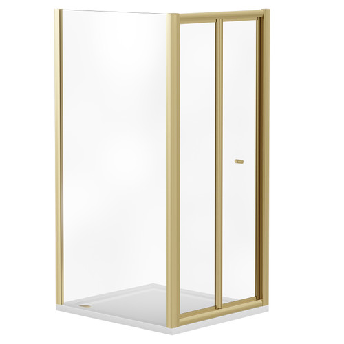Niva 6 Brushed Brass 700mm x 700mm Bi-Fold Door Shower Enclosure Left Hand View
