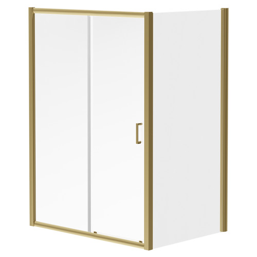 Niva 6 Brushed Brass 1400mm x 760mm Sliding Door Shower Enclosure Right Hand View