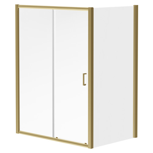 Niva 6 Brushed Brass 1500mm x 760mm Sliding Door Shower Enclosure Right Hand View