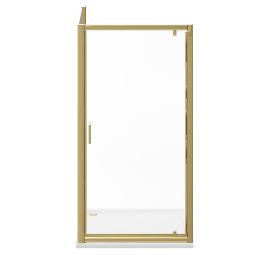 Niva 6 Brushed Brass 760mm x 760mm Pivot Door Shower Enclosure Front View