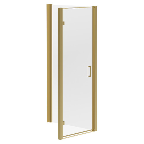 Niva 6 Brushed Brass 800mm x 760mm Hinged Door Shower Enclosure Left Hand View
