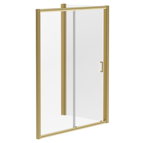 Niva 6 Brushed Brass 1600mm x 800mm Sliding Door Shower Enclosure Left Hand View