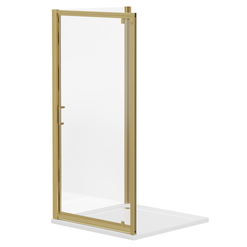 Niva 6 Brushed Brass 900mm x 800mm Pivot Door Shower Enclosure Right Hand View