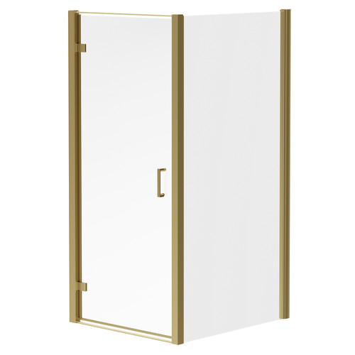 Niva 6 Brushed Brass 900mm x 800mm Hinged Door Shower Enclosure Right Hand View